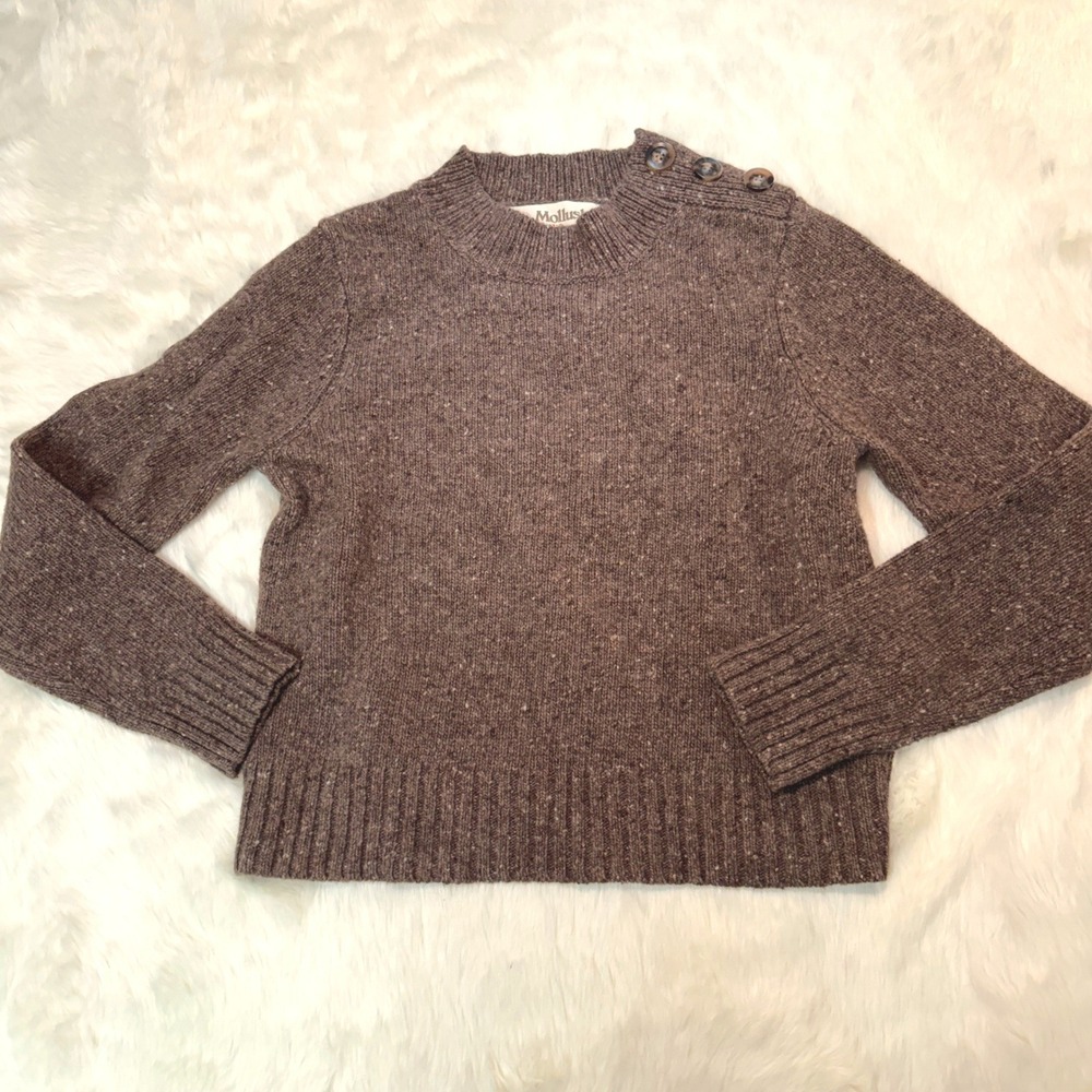 Mollusk Knit Sweater Women Small Brown Merino Alpaca Fisherman Speckled